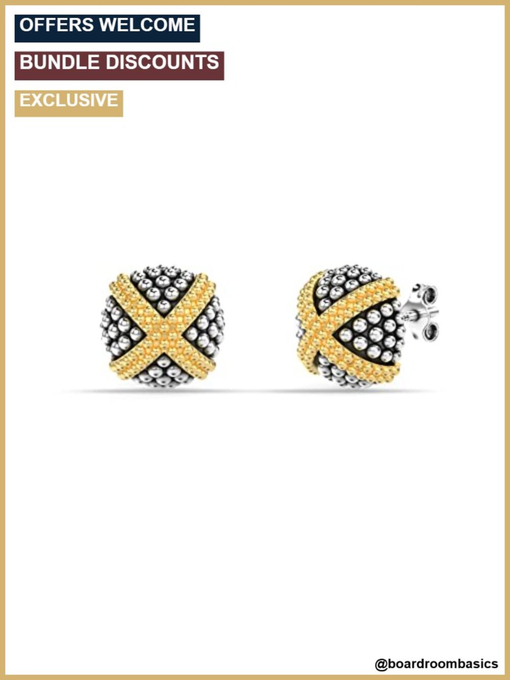 925 Sterling Silver Stud Earrings Two-Tone Filigree Lightweight Jewelry